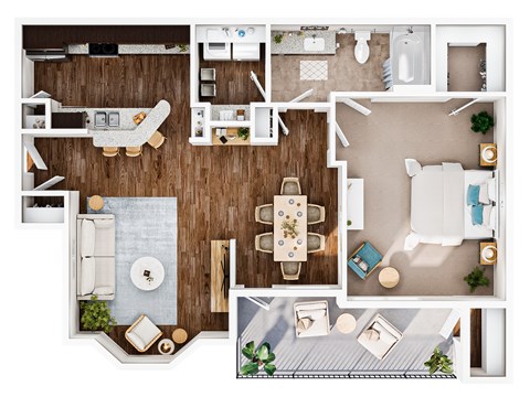 Floor plan for 1 bed, 1 bath, 736 sqft
